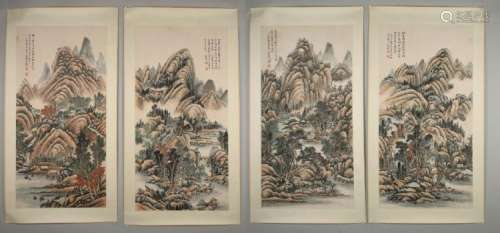 FOUR PAINTINGS OF MOUNTAIN VILLAGES