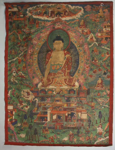 18TH C. THANGKA WITH GOLD PAINTED BUDDHA
