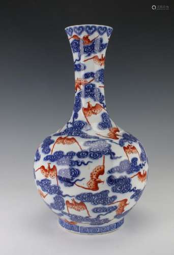 BLUE AND WHITE VASE WITH BATS