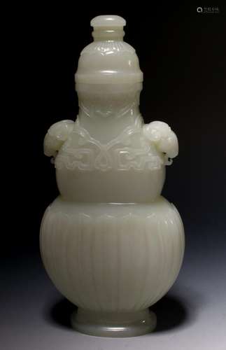 CHINESE WHITE JADE HAND CARVED URN