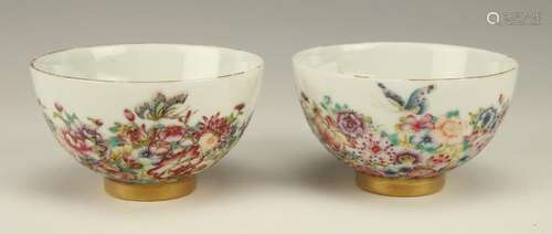 PAIR FLORAL TEACUPS