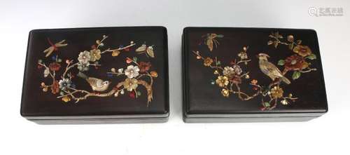 PAIR OF BIRD DECORATED ZITAN BOXES