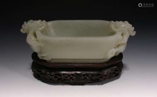 DOUBLE DRAGON WHITE JADE BRUSH WASHER