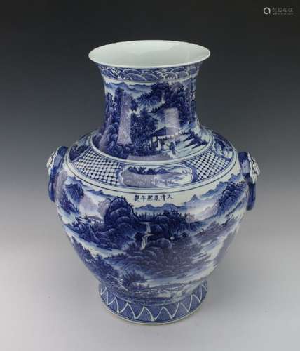 LARGE BLUE AND WHITE VASE