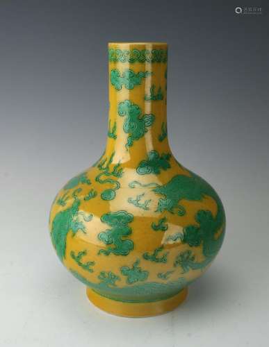 YELLOW AND GREEN DRAGON VASE