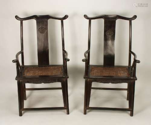PAIR OF ZITAN OFFICER HAT CHAIRS WITH RUSH SEATS