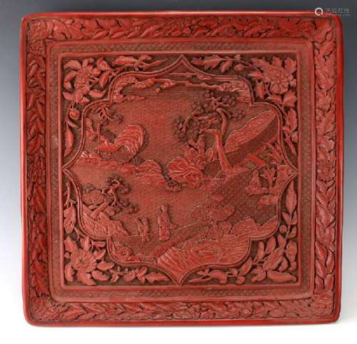 LARGE ANTIQUE CINNABAR TRAY