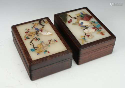 PAIR OF QING HUANGHUALI & WHITE JADE BOXES