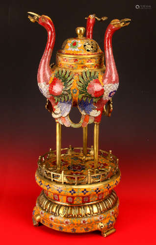 CLOISONNÉ TRIPLE CRANE CENSER