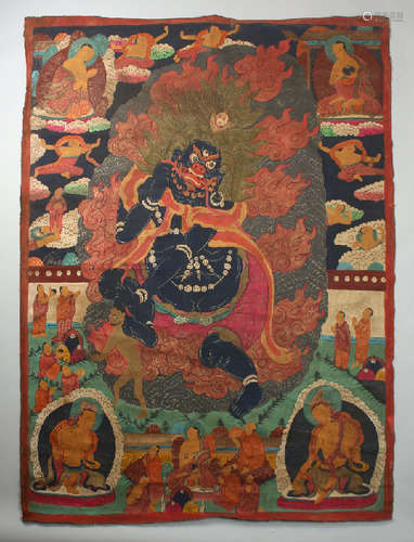 18TH C. THANGKA WITH MAHAKALA