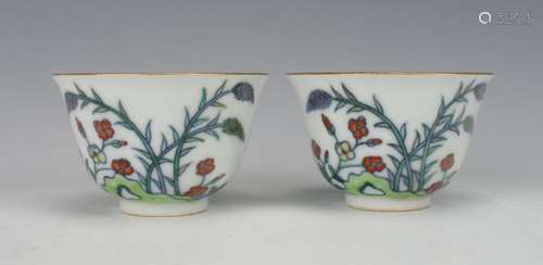 PAIR FLOWER TEA CUPS