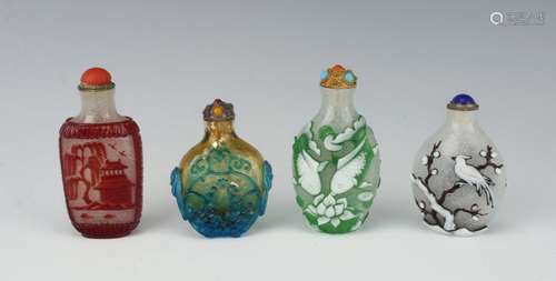 FOUR PEKING GLASS SNUFF