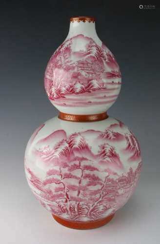 PINK DOUBLE GOURD LANDSCAPE VASE