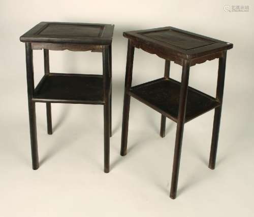 PAIR TWO TIERED ZITAN END TABLES