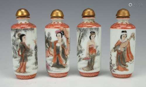 FOUR SNUFF BOTTLES WITH BEAUTIFUL WOMEN