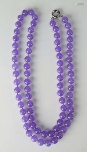 LONG LAVENDER JADE BEAD NECKLACE