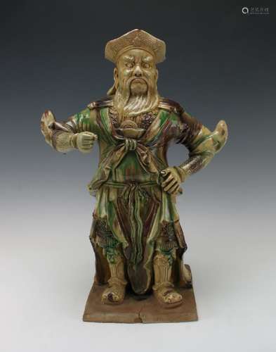 SANCAI THREE-COLOR GLAZE WARRIOR SCULPTURE