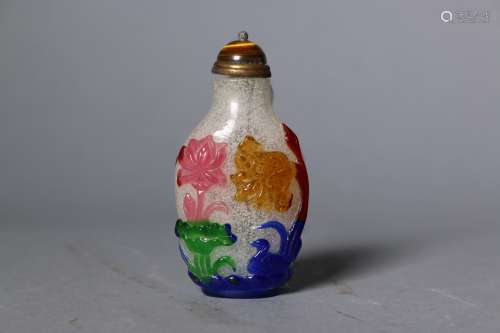 A Chinese five color overlay peking glass snuff bottle