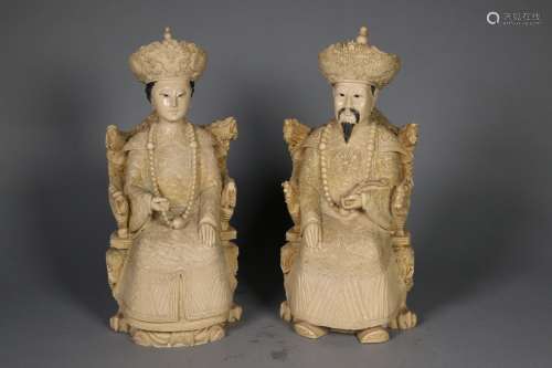 Pair Fine Carved Chinese Imperial figures