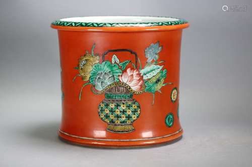 A Chinese red gound Porcelain Brush Pot,Qing dynasty