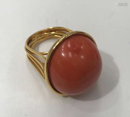 A Large 18K  YG  Coral Ring