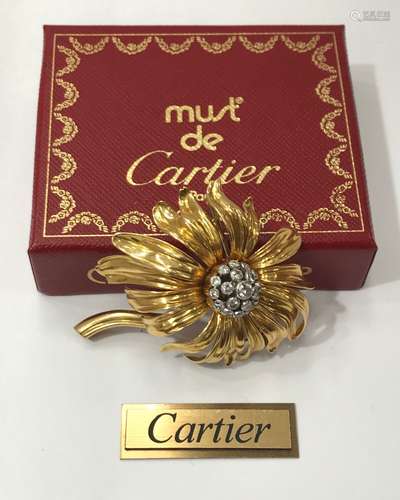 Cartier 18K Flower Brooch With Diaonds