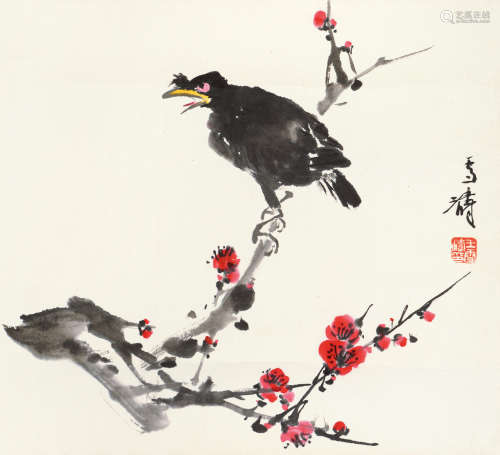 王雪涛（1903～1982） 红梅八哥 镜片 设色纸本