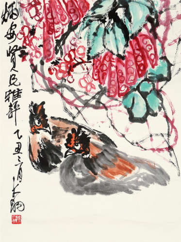 陈大羽（1912～2001） 乙丑 1985年作 报春图 立轴 设色纸本