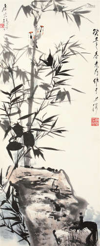 唐云（1910～1993） 癸丑 1973年作 竹雀图 立轴 设色纸本