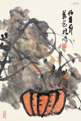 姜宝林（b.1942） 南瓜 立轴 设色纸本