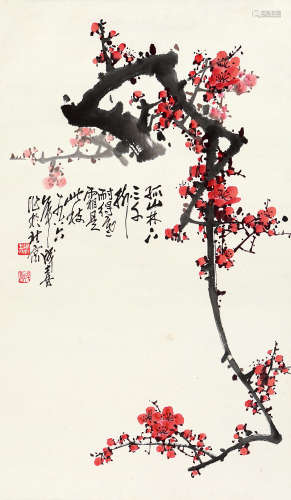 王成喜（b.1954） 1986年作 红梅 镜片 设色纸本