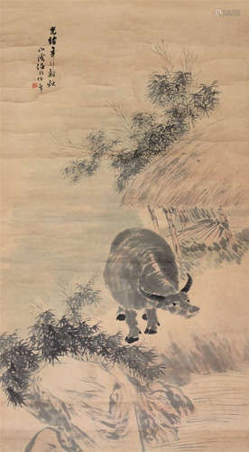 任伯年（1840～1895） 辛卯 1981年作 山村牧牛 镜片 设色纸本