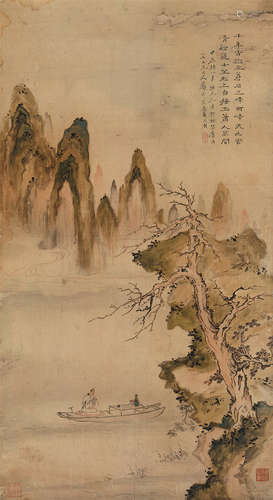 苏六朋（1798～1875） 甲辰 1844年作 清溪弄箫 镜片 设色绢本