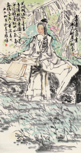 吴山明（b.1941） 庚辰 2000年作 李清照诗意 镜片 设色纸本