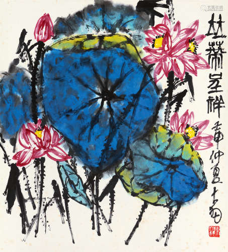 陈大羽（1912～2001） 壬申 1992年作 并蒂呈祥 立轴 设色纸本