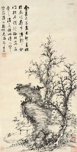 梁清标（1620～1691） 溪畔读书 立轴 水墨纸本