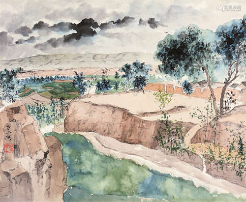 刘力上（b.1916） 山乡春色 镜框 设色纸本