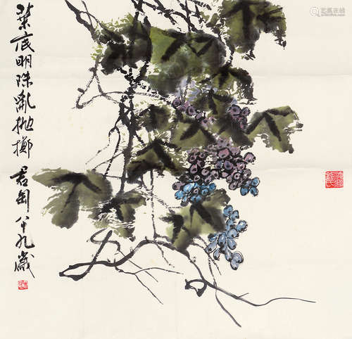 钱君匋（1906～1998） 葡萄 镜片 设色纸本