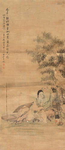 王素（1794～1877） 壬申 1872年作 竹溪茗茶 立轴 设色绢本