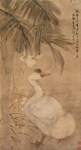 李鱓（1686～1756） 芭蕉水禽 镜片 设色绢本