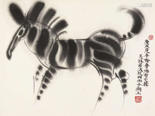 韩美林（b.1936） 2010年作 马 镜框 水墨纸本