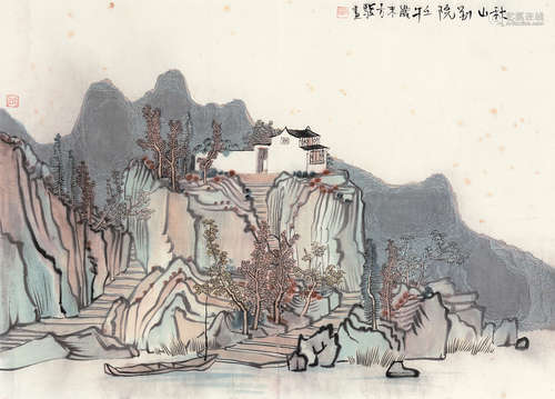 方骏（b.1943） 壬午2002年作 秋山别院 镜片 设色纸本