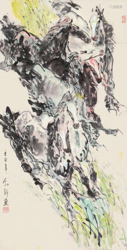 刘勃舒（b.1935） 壬申1992年作 奔马图 立轴 设色纸本