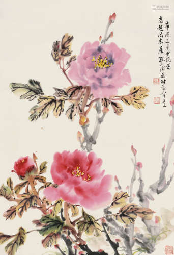 孔小瑜（1899～1984） 辛酉1981年作 富贵无边 镜片 设色纸本
