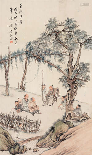 吴观岱（1862～1929） 戊戌1898年作 豆棚消暑 立轴 设色纸本