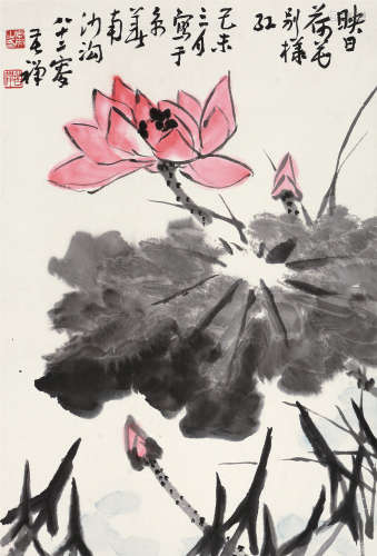 李苦禅（1899～1983） 己未1979年作 映日荷花别样红 立轴 设色纸本