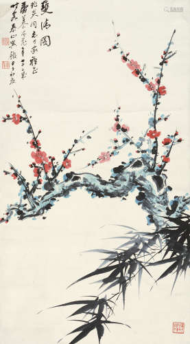 慕凌飞（1913～？） 甲子1984年作 双清图 立轴 设色纸本
