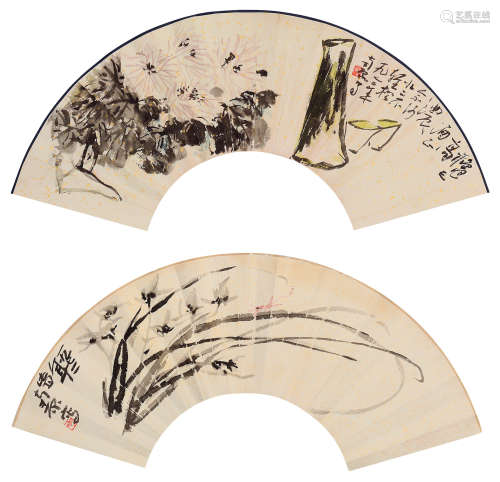 陈子庄（1913～1976） 1972年作 秋正浓 兰香 扇面 设色纸本