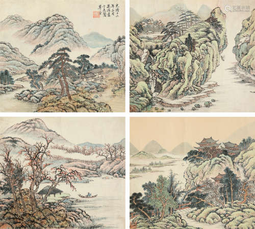 吴滔（1840～1895） 山水 （四帧） 镜片 设色纸本