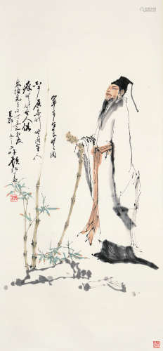 颜梅华（b.1927） 丁丑1997年作 东坡赏竹 立轴 设色纸本